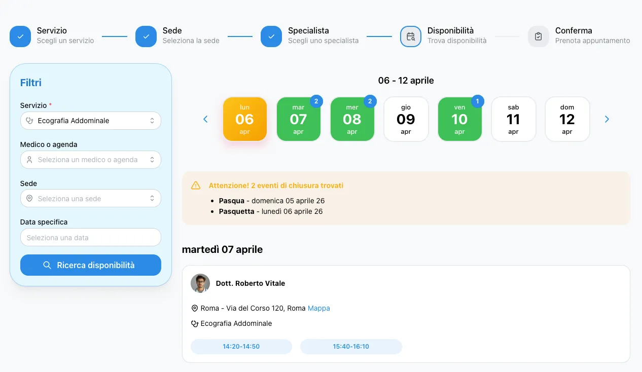 Interfaccia di prenotazione e gestione appuntamenti di Polydesk
